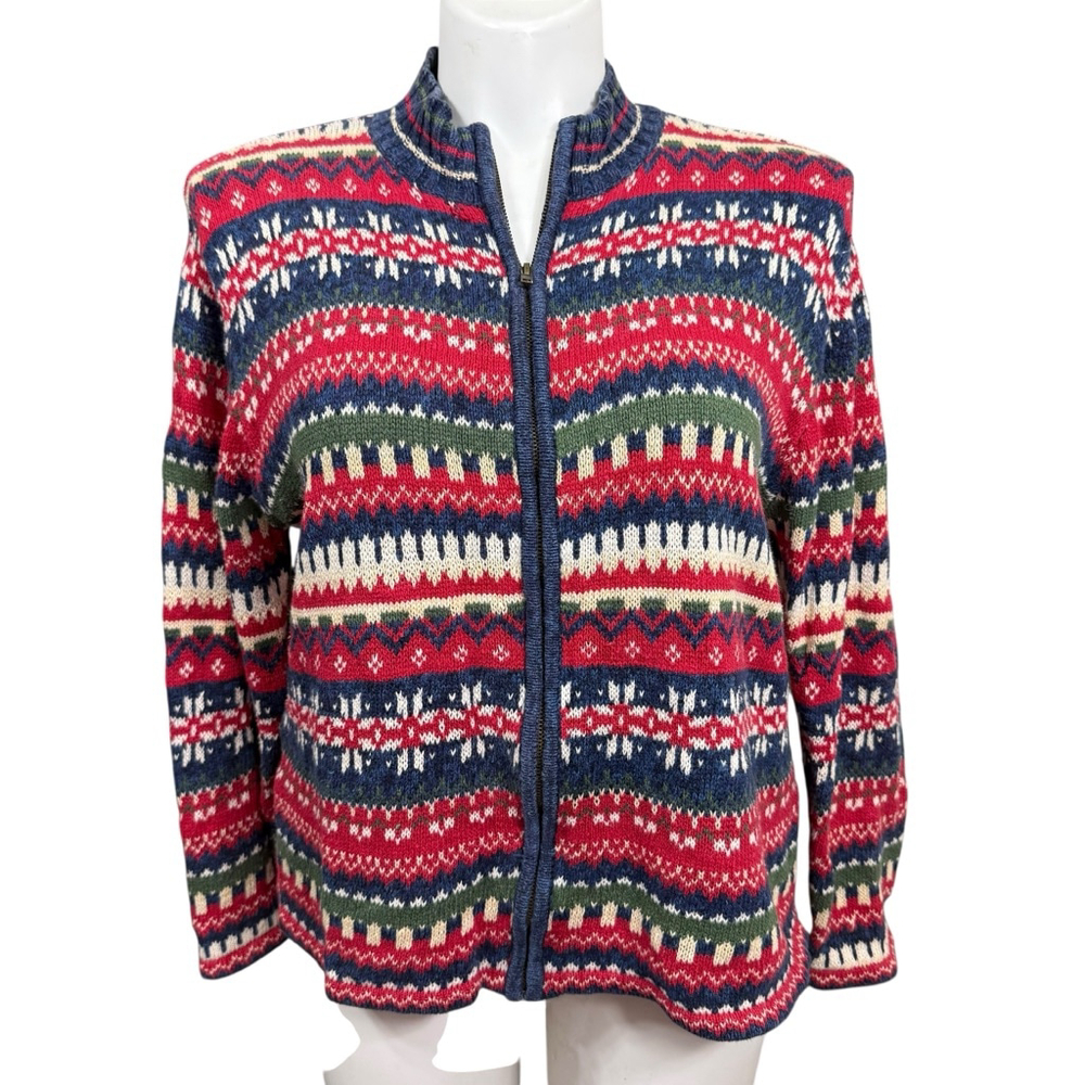 Heirloom Collectibles Fair Isle Zip Cardigan Sweater Large Y2K